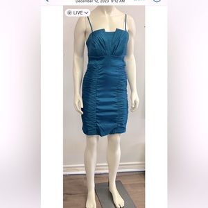 CINDY USA TAFFETA RUCHED MINI EVENING DRESS SPAGHETTI STRAPS IN TEAL COLOUR M